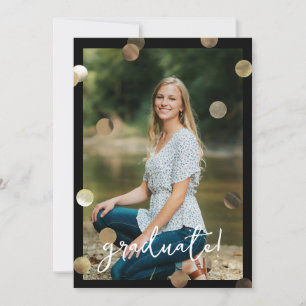 Gold Confetti Photo Graduation Announcement