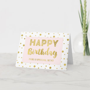 Gold Confetti Pink Aunt Birthday Card