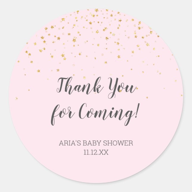 Gold Confetti Pink Baby Shower Favour Classic Round Sticker (Front)
