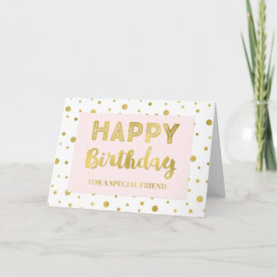 Gold Confetti Pink Friend Birthday Card