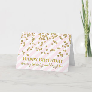 Gold Confetti Pink Granddaughter Birthday Card