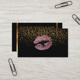 Gold Confetti & Pink Rose Lips Business Card