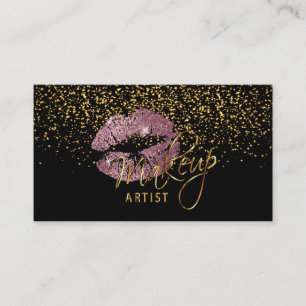 Gold Confetti & Pink Rose Lips - Makeup Business Card