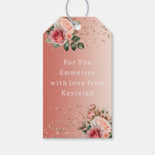 Gold Confetti Pink Roses Floral Bridal Shower Gift Tags