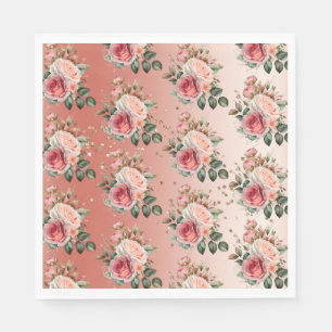 Gold Confetti Pink Roses Floral Napkin