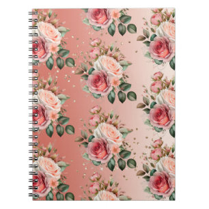 Gold Confetti Pink Roses Floral Notebook