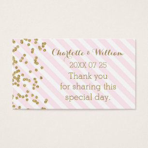 Gold Confetti Pink Stripes Wedding Favour Tags