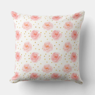 Gold Confetti Pink Watercolor Roses Cushion