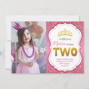 Gold Confetti Princess 2nd Birthday Invitation