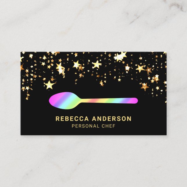 Gold Confetti Rainbow Spoon Catering Personal Chef Business Card (Front)