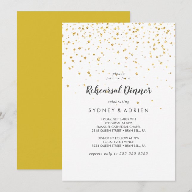 Gold Confetti Rehearsal Dinner Invitation (Front/Back)