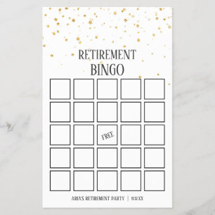 Gold Confetti Retirement Bingo Cards