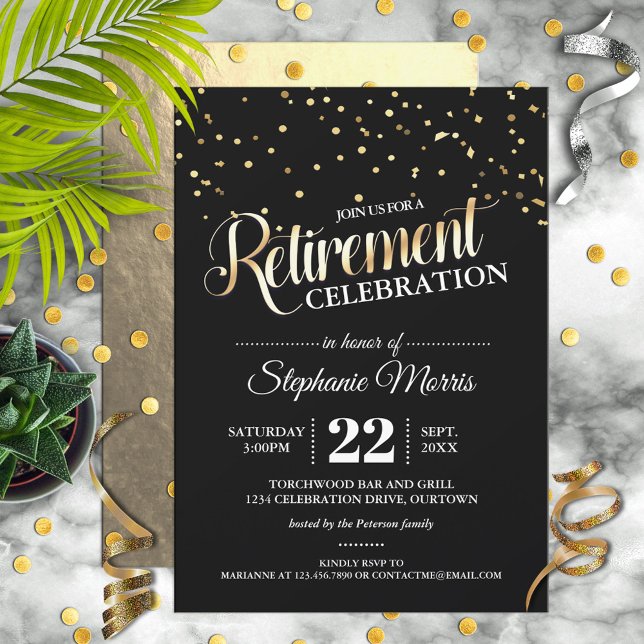 Gold Confetti Retirement Party Invitations (Creator Uploaded)