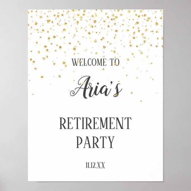 Gold Confetti Retirement Party Welcome Sign (Front)