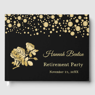 Gold Confetti Roses Retirement Party Guest Book