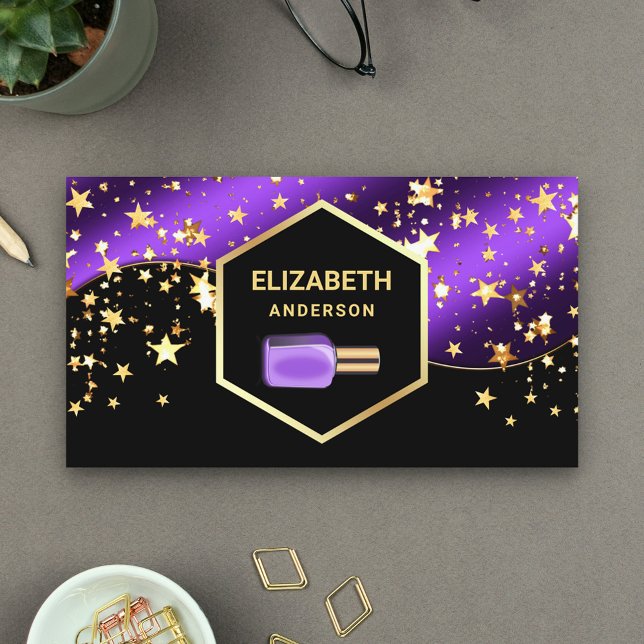 Gold Confetti Royal Purple Nail Polish Manicurist Business Card (Creator Uploaded)