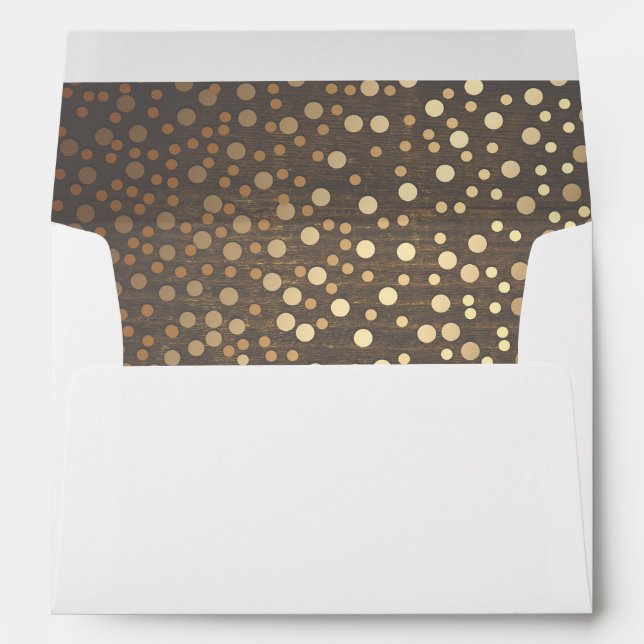 Gold Confetti Rustic Wood Wedding Envelopes (Back (Bottom))