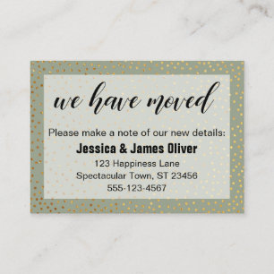 Gold Confetti & Sage We Have Moved Handout Card