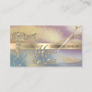 Gold Confetti,Scissors,Hairdryer Glitter Ombre Business Card