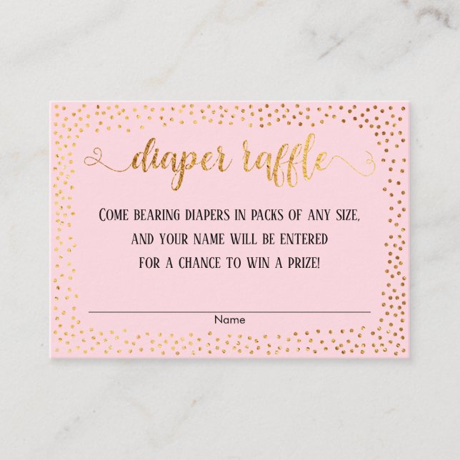 Gold Confetti & Script on Pink Diaper Raffle Cards (Front)