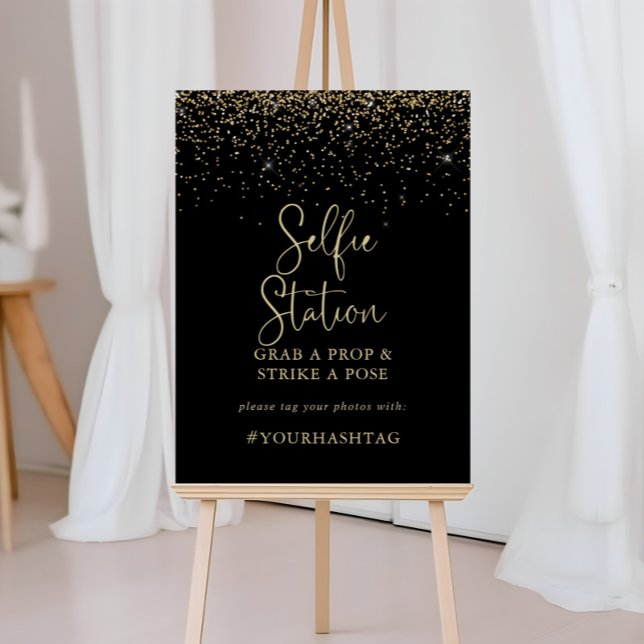 Gold Confetti Script Selfie Station Sign (Creator Uploaded)