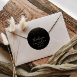Gold Confetti Script Thank You Wedding Favour   Classic Round Sticker<br><div class="desc">This gold confetti script thank you wedding favour classic round sticker is perfect for a rustic wedding. The simple and elegant design features sparkling gold confetti coupled with a stylish script typography. Make the sticker labels your own by including your names, the event (if applicable), and the date. These stickers...</div>