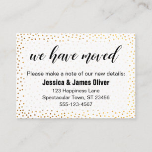 Gold Confetti & Script We Have Moved Handout Card