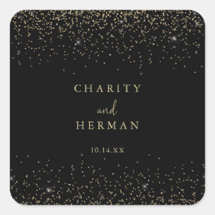 Gold Confetti Script Wedding Envelope Seals