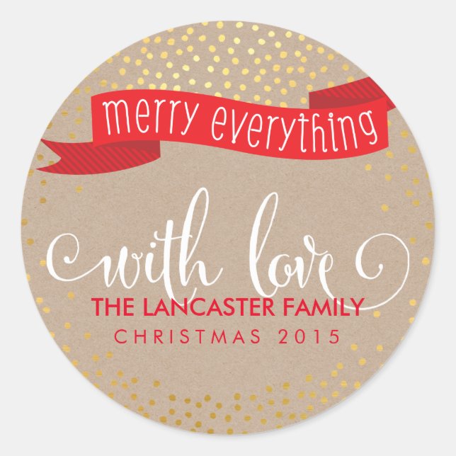 GOLD CONFETTI SNOW PHOTO merry everything banner Classic Round Sticker (Front)