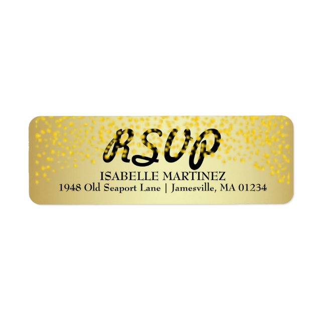 Gold Confetti Sparkle RSVP Return Address Labels (Front)