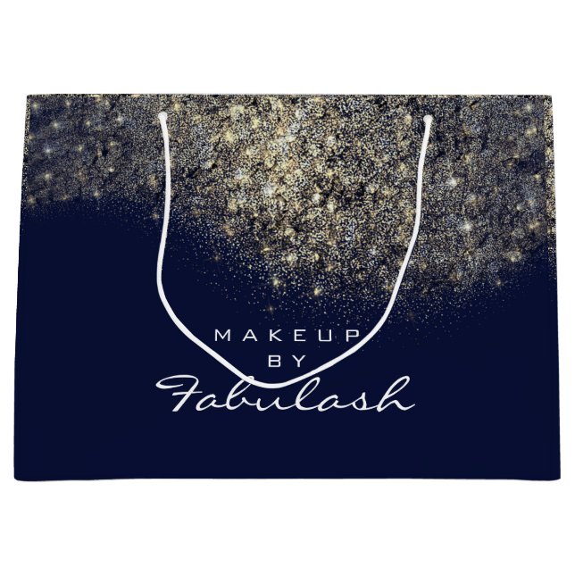 Gold Confetti Sparkly Glitter Blue Navy Bridal Large Gift Bag (Front)
