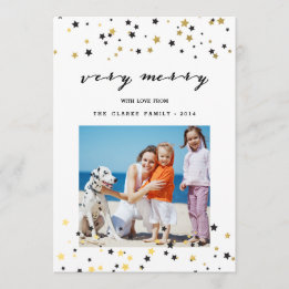 Gold Confetti Stars | Holiday Photo Card