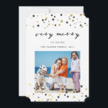 Gold Confetti Stars | Holiday Photo Cards<br><div class="desc">Merry Stars | Gold, Black and White Contemporary Holiday Photo Cards. Elke Clarke © Other styles and colours available in our shop at www.zazzle.com/epclarke. Modern, fun, simple, black and white holiday photo card with gold foil (printed photo effect) confetti stars pattern, and the words "very merry" in a designer classic...</div>