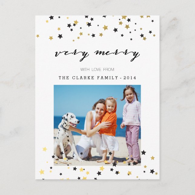 Gold Confetti Stars | Holiday Photo Postcard (Front)
