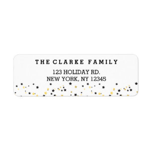 Gold Confetti Stars   Holiday Return Address Label
