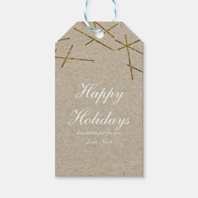 Gold Confetti Sticks Christmas Holiday Gift Tag (Front)