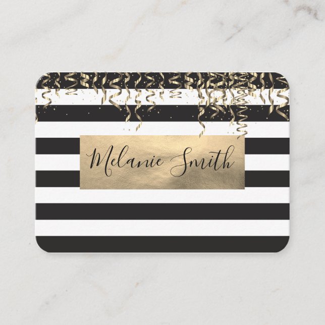 Gold Confetti / Stripes Business Card (Front)