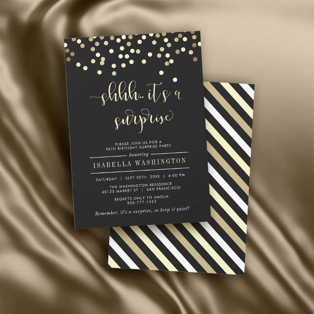 Gold Confetti Surprise Birthday Party Invitation (Creator Uploaded)