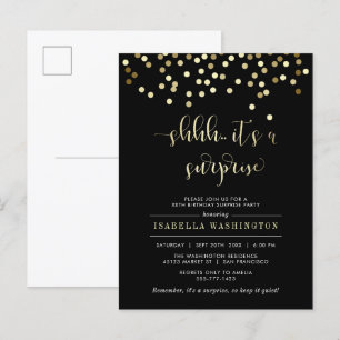 Gold Confetti Surprise Birthday Party Invitation Postcard