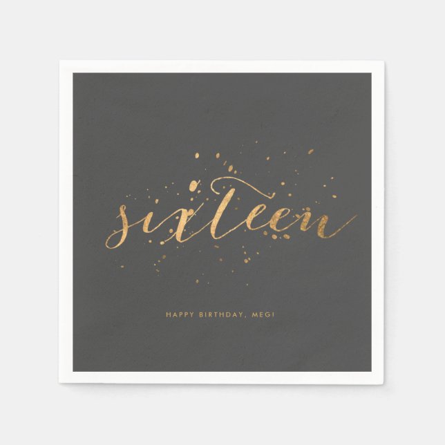 Gold Confetti Sweet Sixteen 16th Birthday Party Napkin (Front)