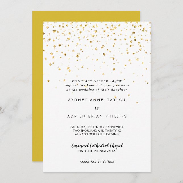 Gold Confetti Traditional Wedding Invitation (Front/Back)