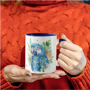 Gold Confetti Tropical Blue Parrot Mug