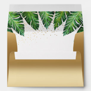 Gold Confetti & Tropical Palm Leaves Wedding Envelopes