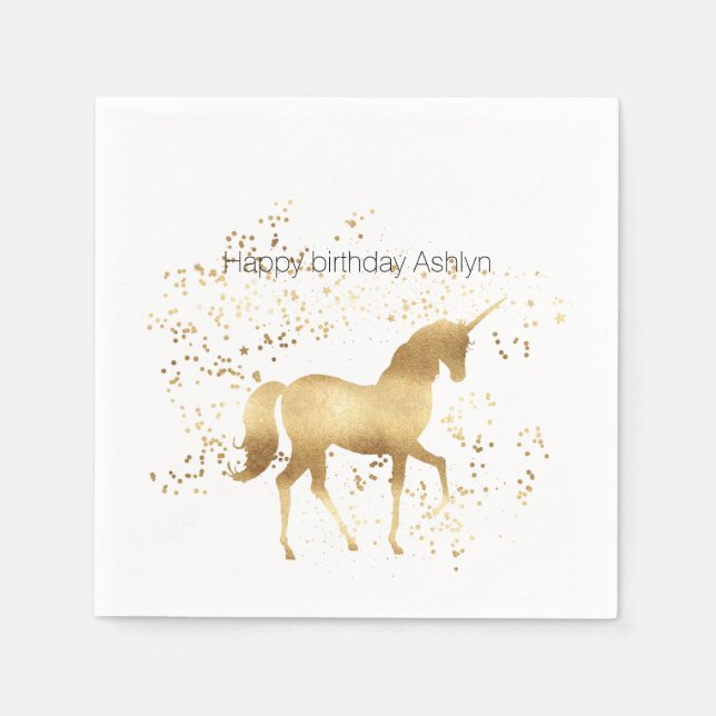 Gold Confetti Unicorn birthday Napkin (Front)