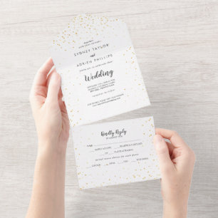 Gold Confetti Wedding All In One Invitation