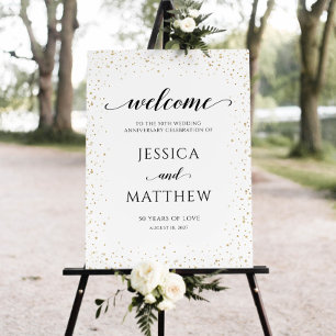 Gold Confetti Wedding Anniversary Welcome Sign