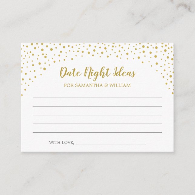 Gold Confetti Wedding Date Ideas Enclosure Card (Front)