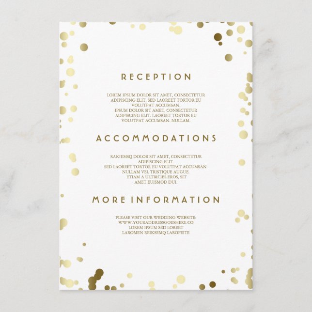 Gold Confetti Wedding Details - Information Enclosure Card (Front)