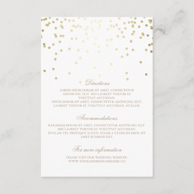 Gold Confetti Wedding Details - Information Enclosure Card (Front)