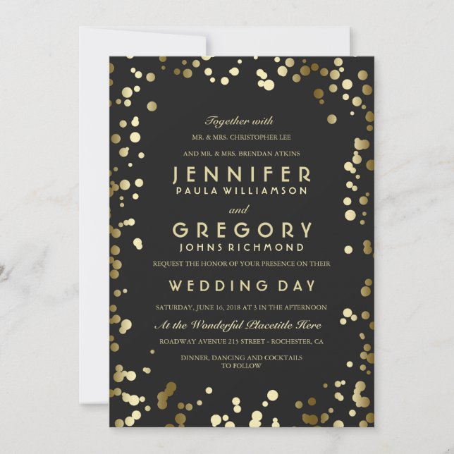 Gold Confetti Wedding Invitations (Front)